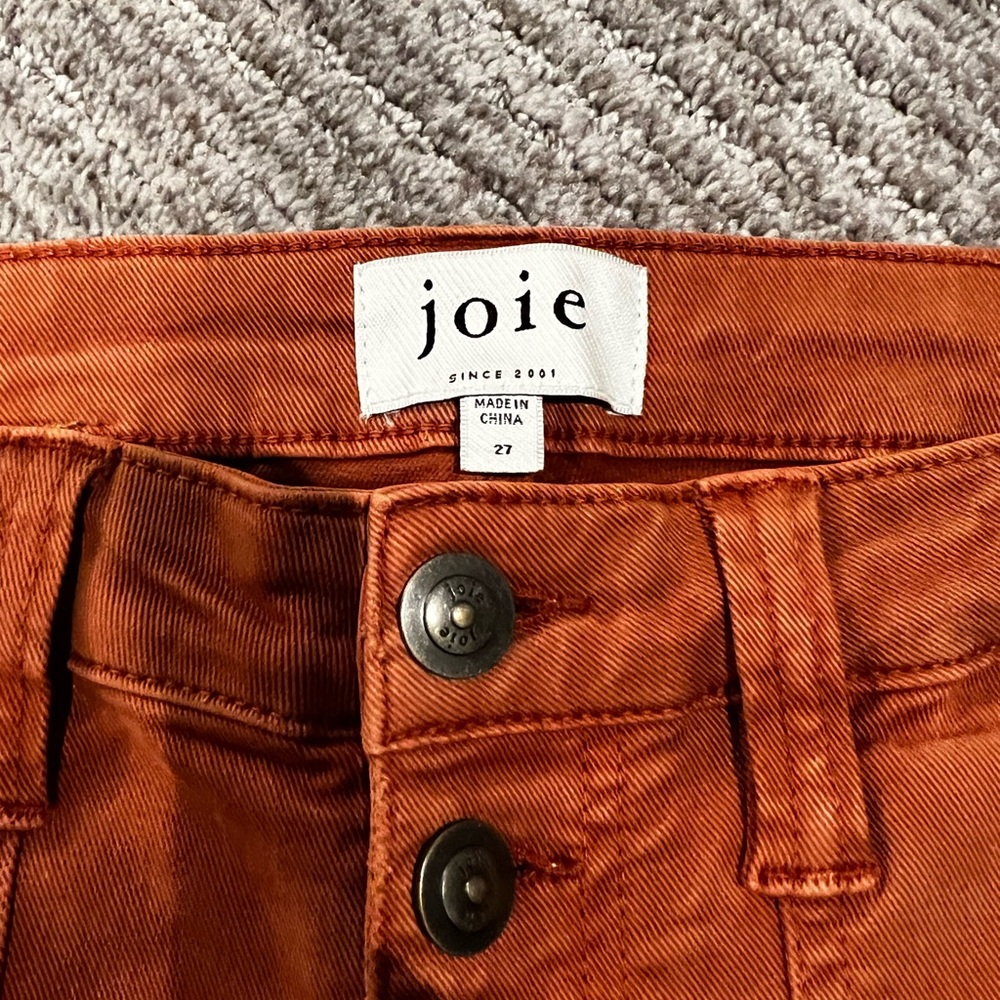 JOIE burnt orange denim with button fly and side zipper detail